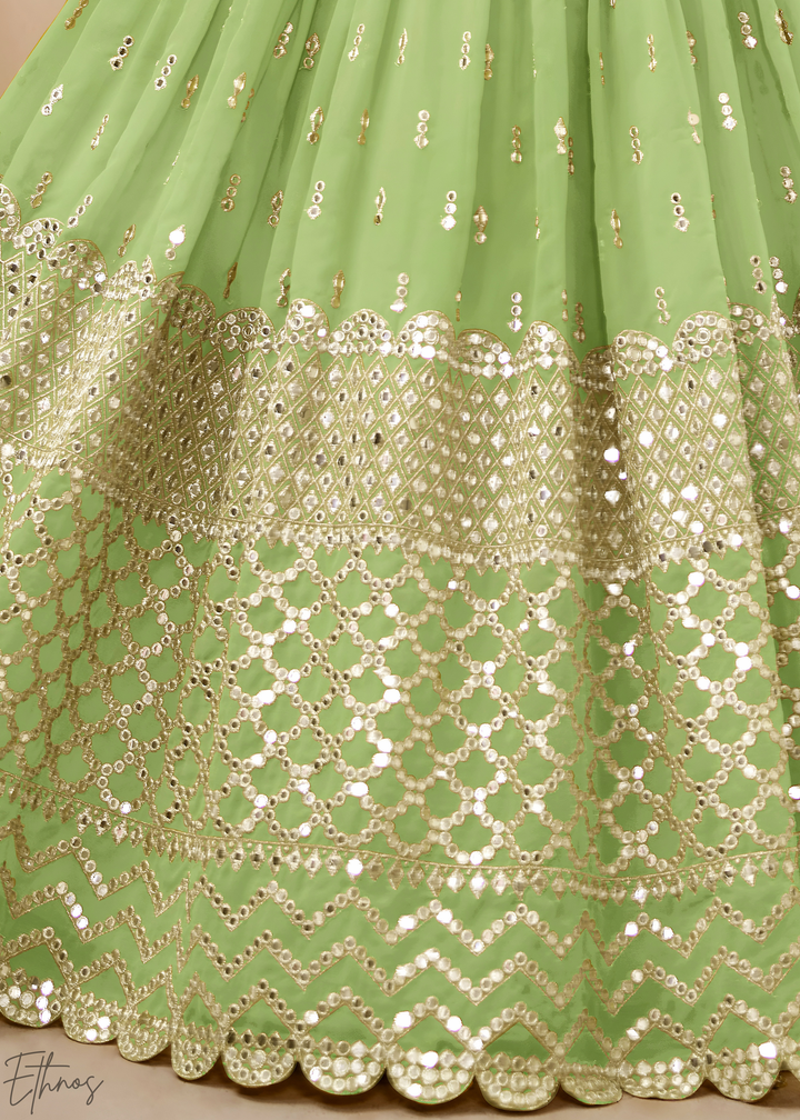 Mint Green Sequins Georgette Lehenga