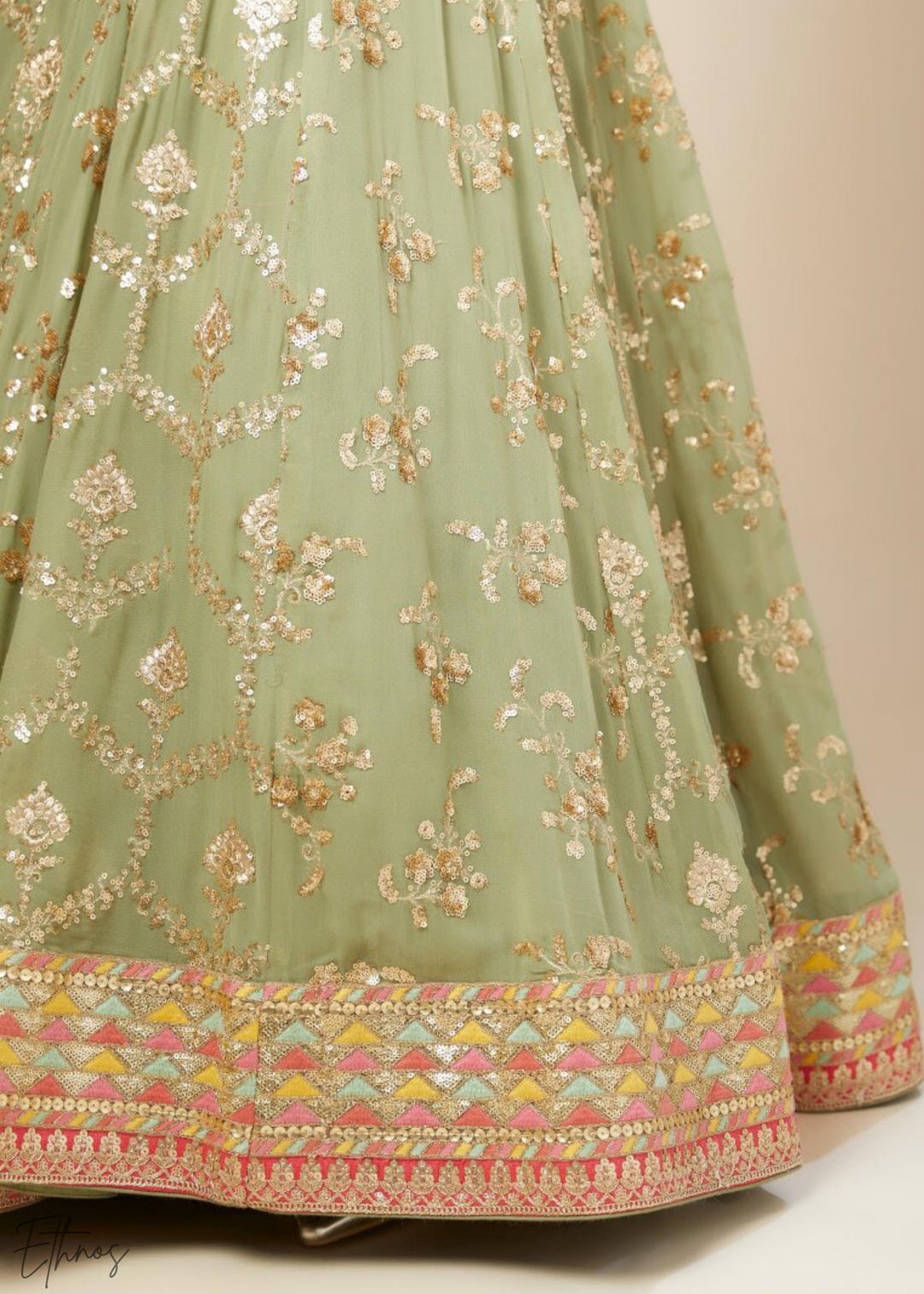 Mint Green Sequins Georgette Lehenga