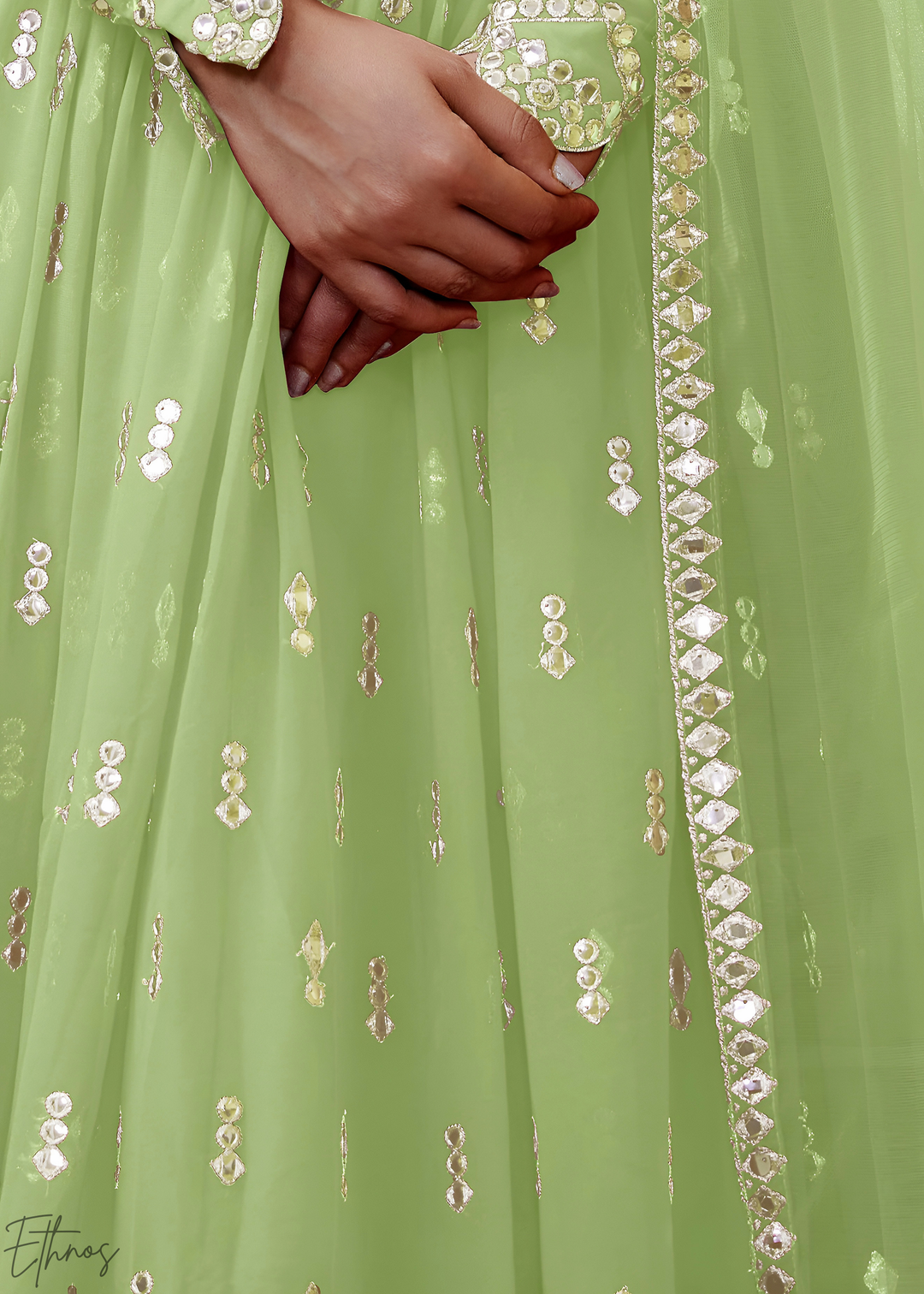 Mint Green Sequins Georgette Lehenga