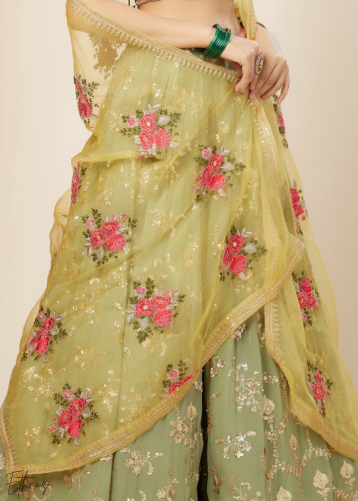 Mint Green Sequins Georgette Lehenga
