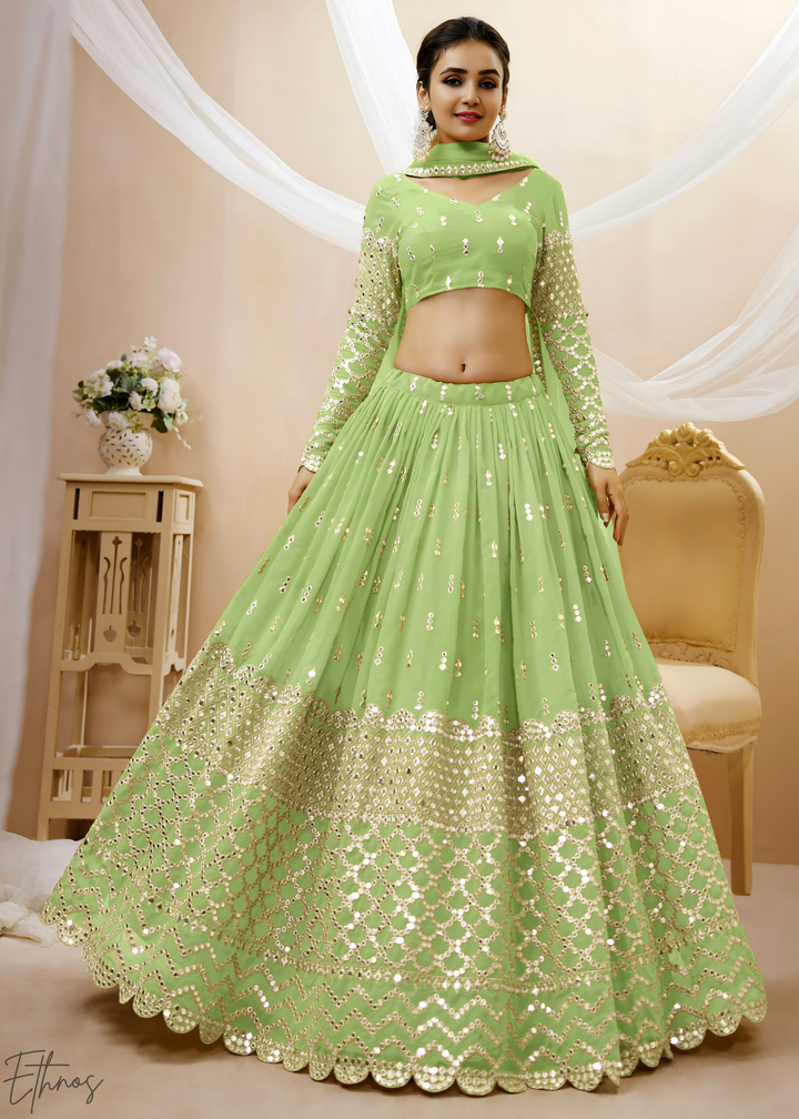 Mint Green Sequins Georgette Lehenga