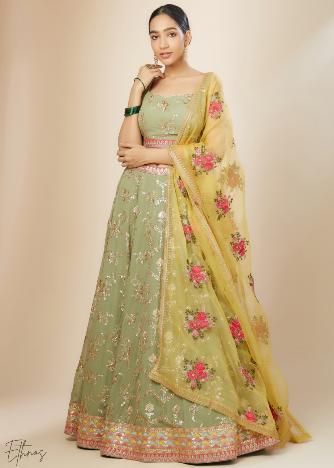Mint Green Sequins Georgette Lehenga