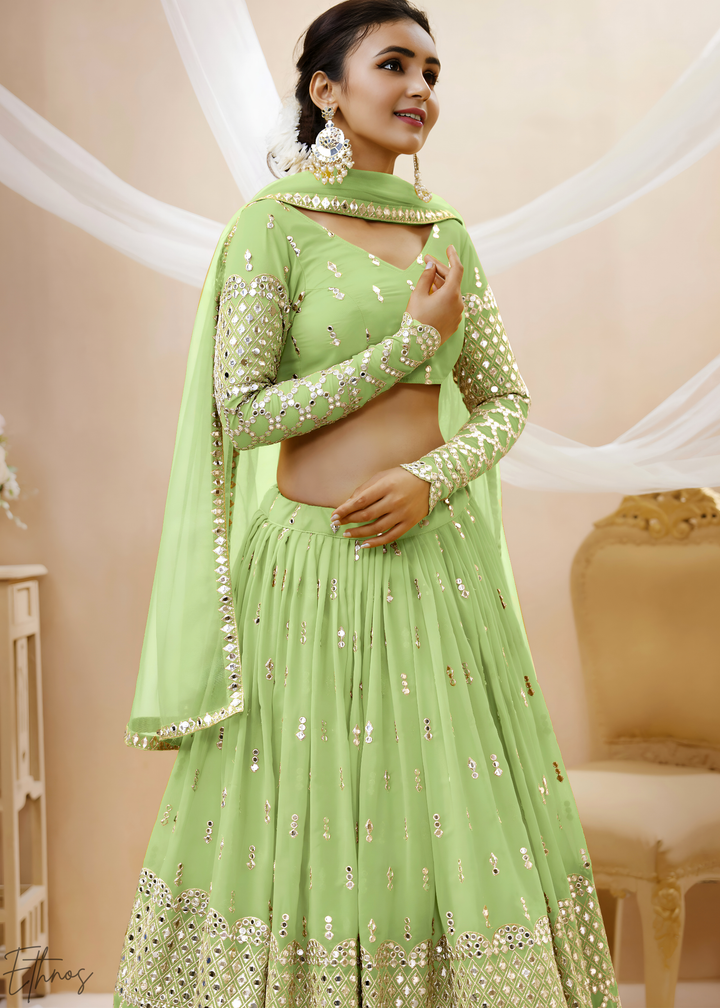 Mint Green Sequins Georgette Lehenga
