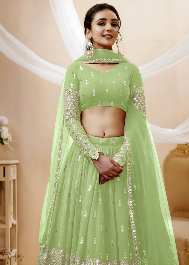 Mint Green Sequins Georgette Lehenga