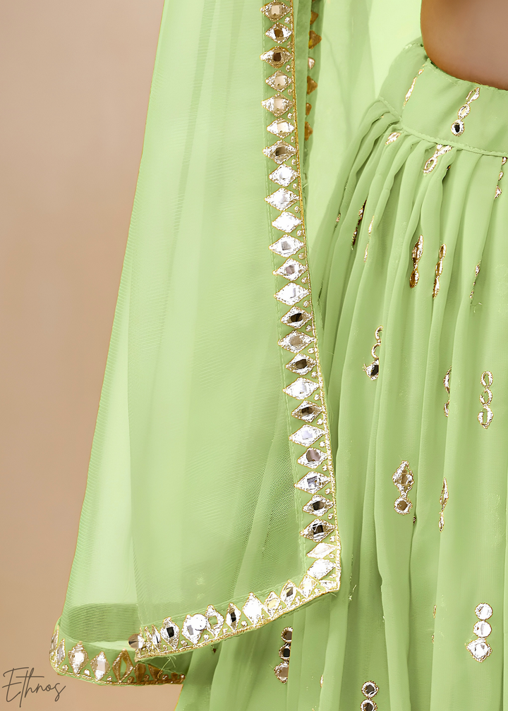 Mint Green Sequins Georgette Lehenga