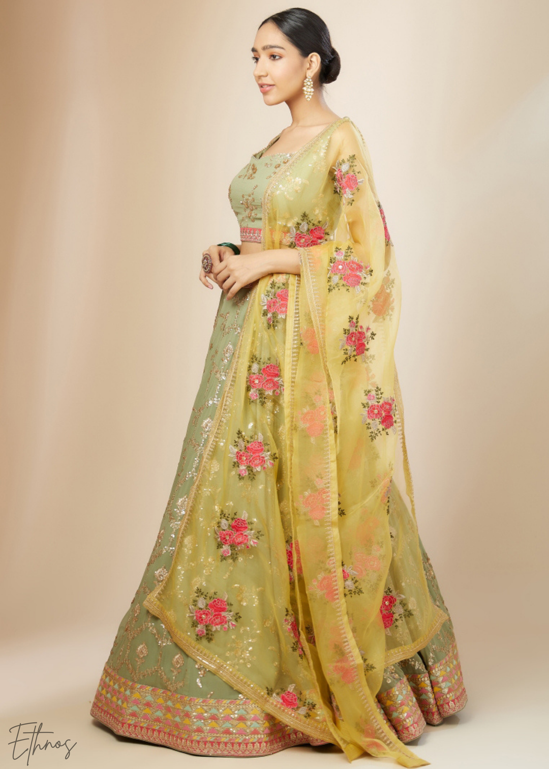Mint Green Sequins Georgette Lehenga