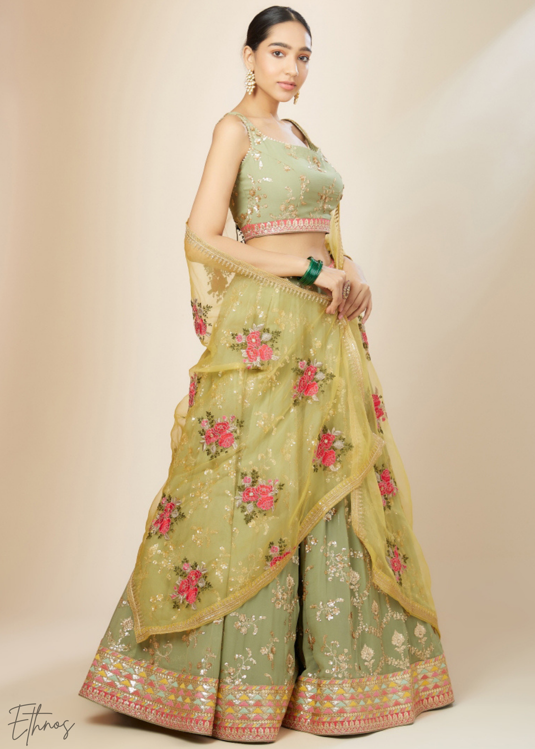 Mint Green Sequins Georgette Lehenga