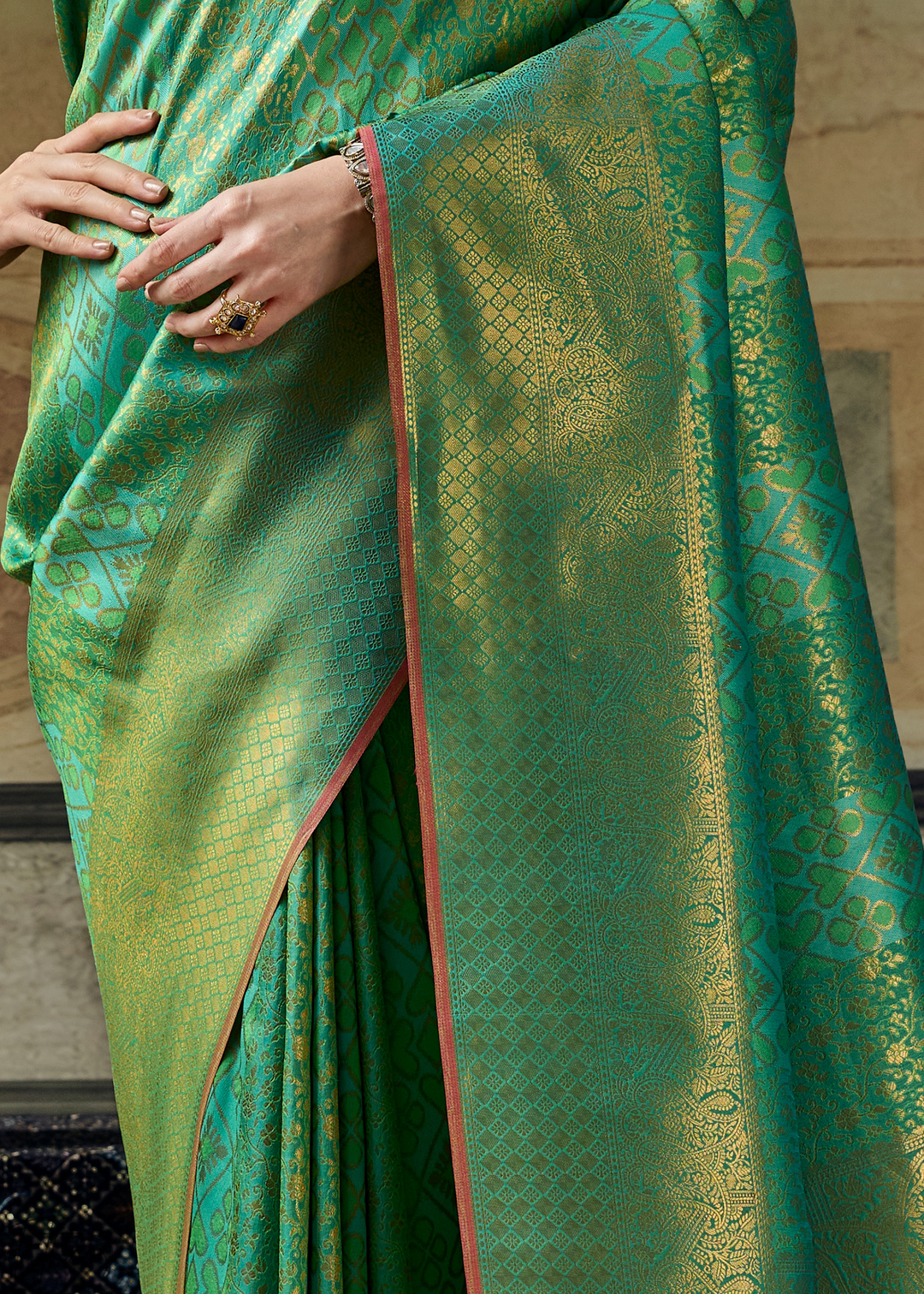 Mint Jade Traditional Brocade Handloom Silk Saree