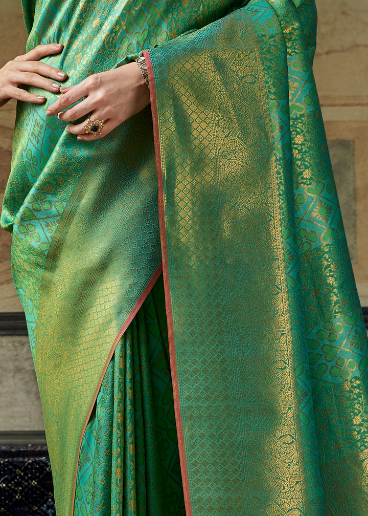 Mint Jade Traditional Brocade Handloom Silk Saree