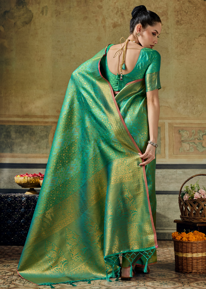 Mint Jade Traditional Brocade Handloom Silk Saree