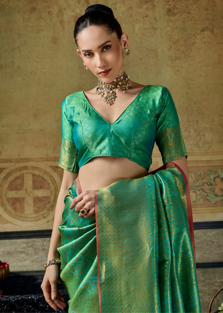 Mint Jade Traditional Brocade Handloom Silk Saree