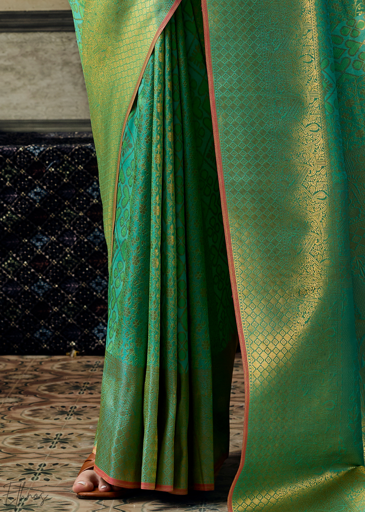 Mint Jade Traditional Brocade Handloom Silk Saree