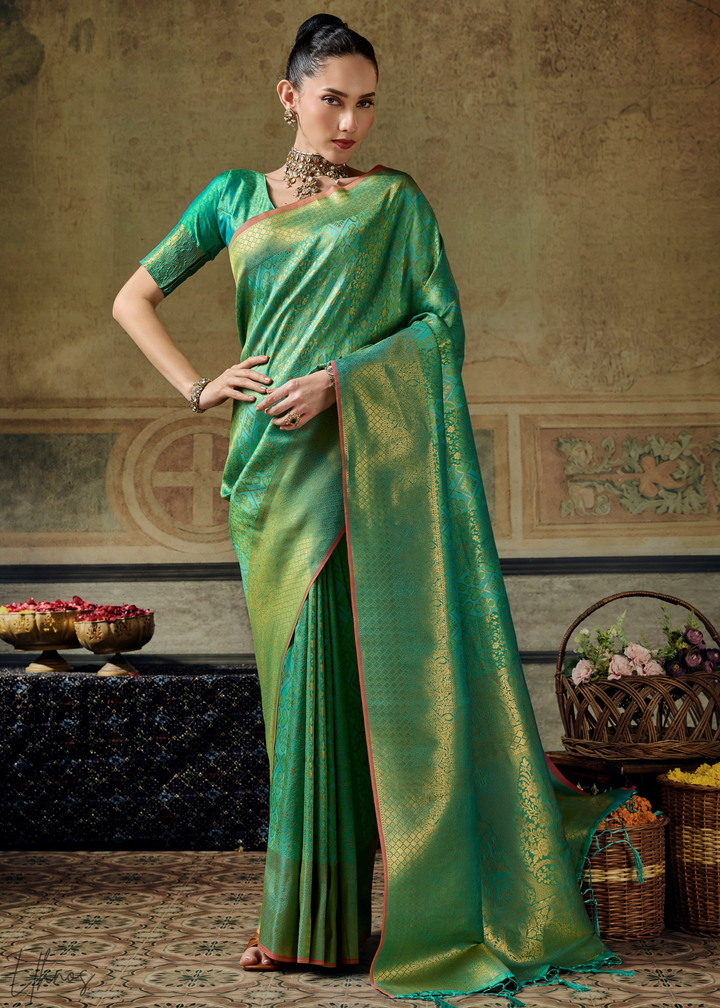 Mint Jade Traditional Brocade Handloom Silk Saree