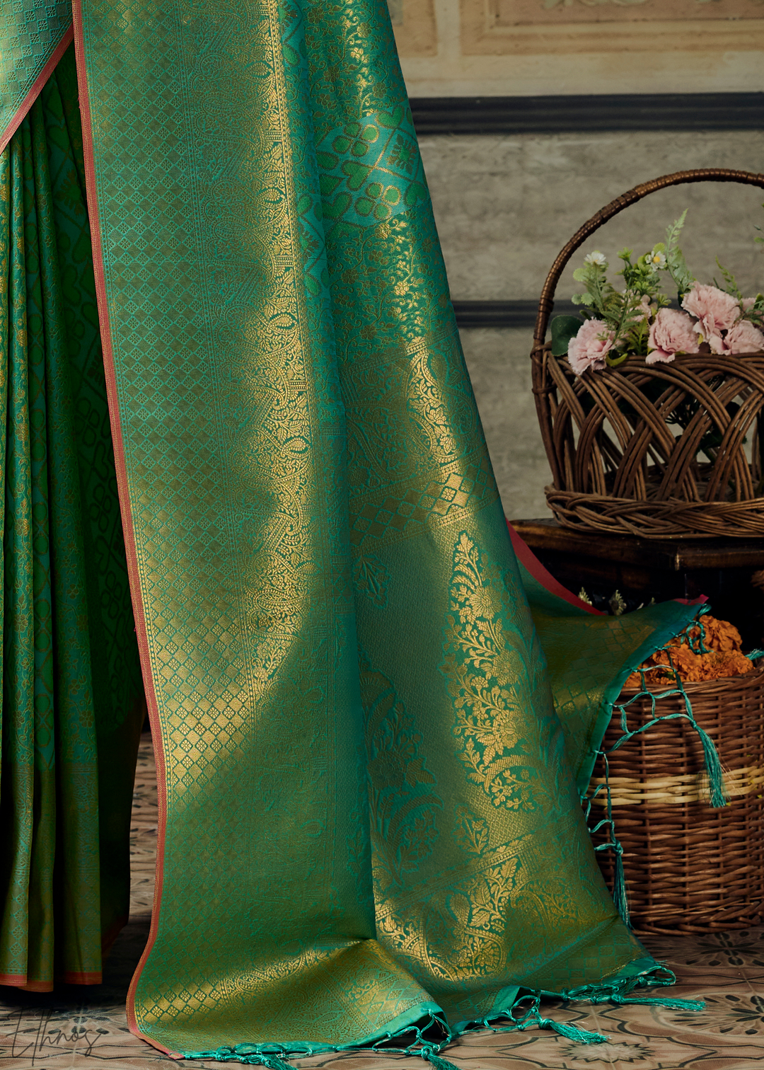 Mint Jade Traditional Brocade Handloom Silk Saree