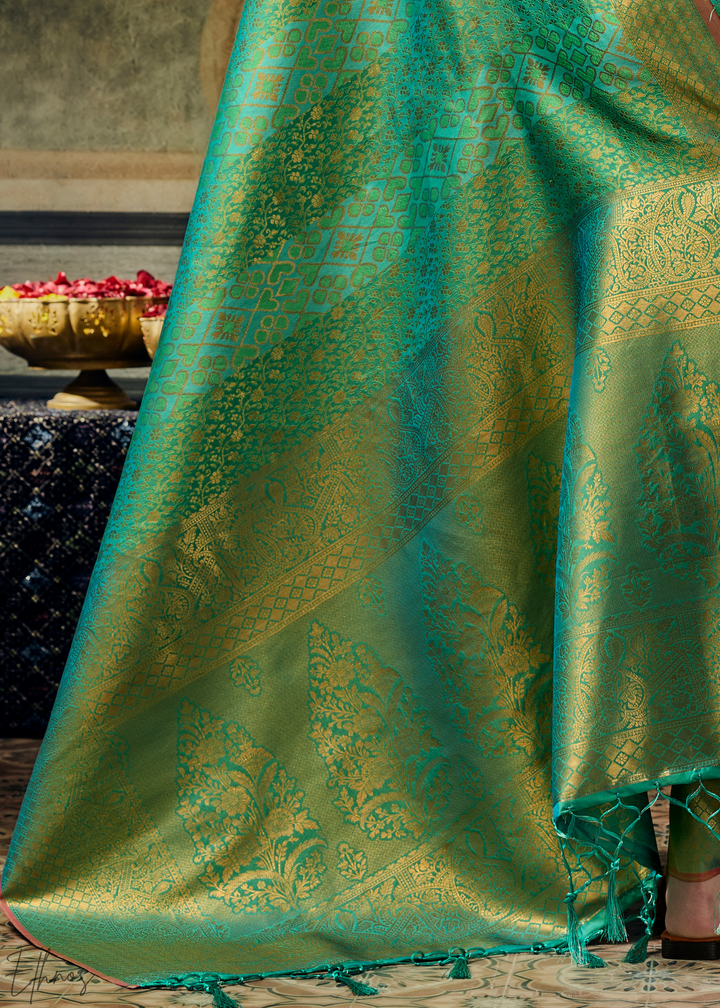 Mint Jade Traditional Brocade Handloom Silk Saree
