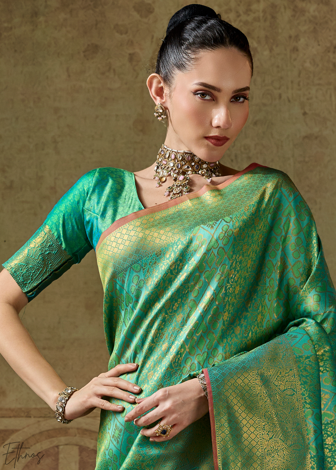 Mint Jade Traditional Brocade Handloom Silk Saree