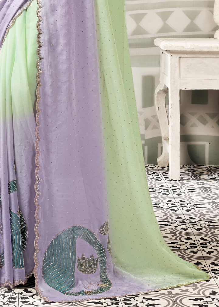 Mint Lilac Dual Shade Organza Satin Silk Saree