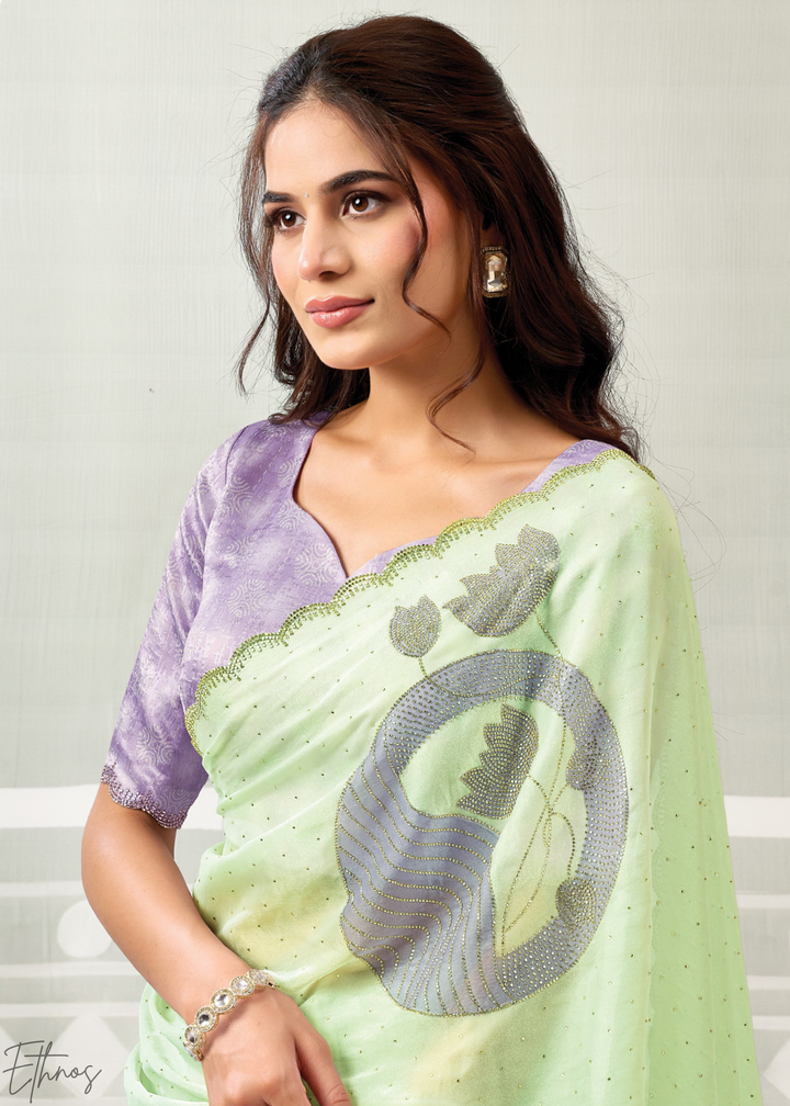 Mint Lilac Dual Shade Organza Satin Silk Saree