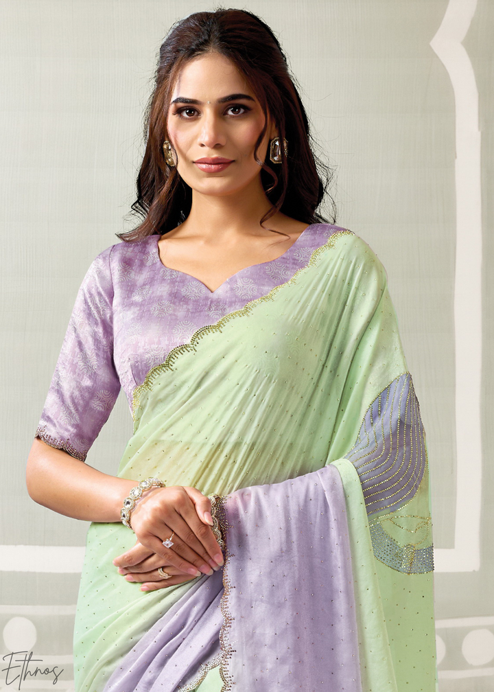 Mint Lilac Dual Shade Organza Satin Silk Saree