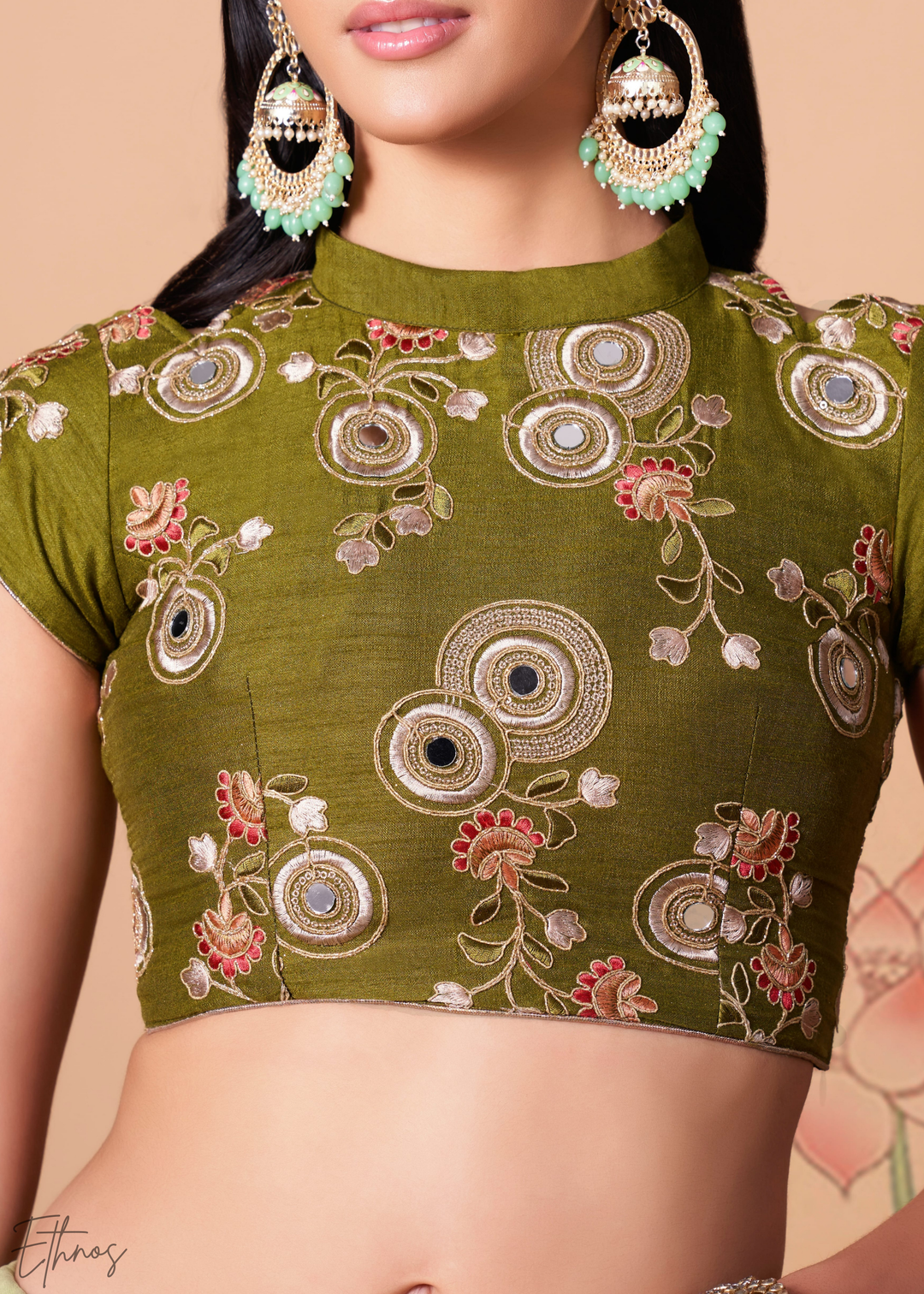 Mint Green Opulent Floral Mirror Net Lehenga