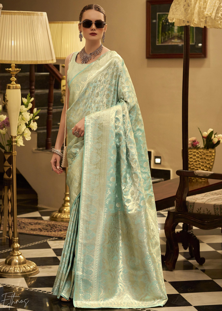 Mint Orchid Iridescent Woven Satin Silk Saree