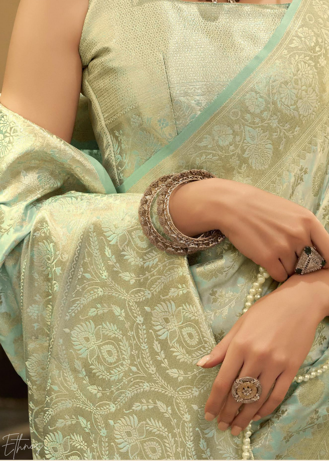Mint Orchid Iridescent Woven Satin Silk Saree