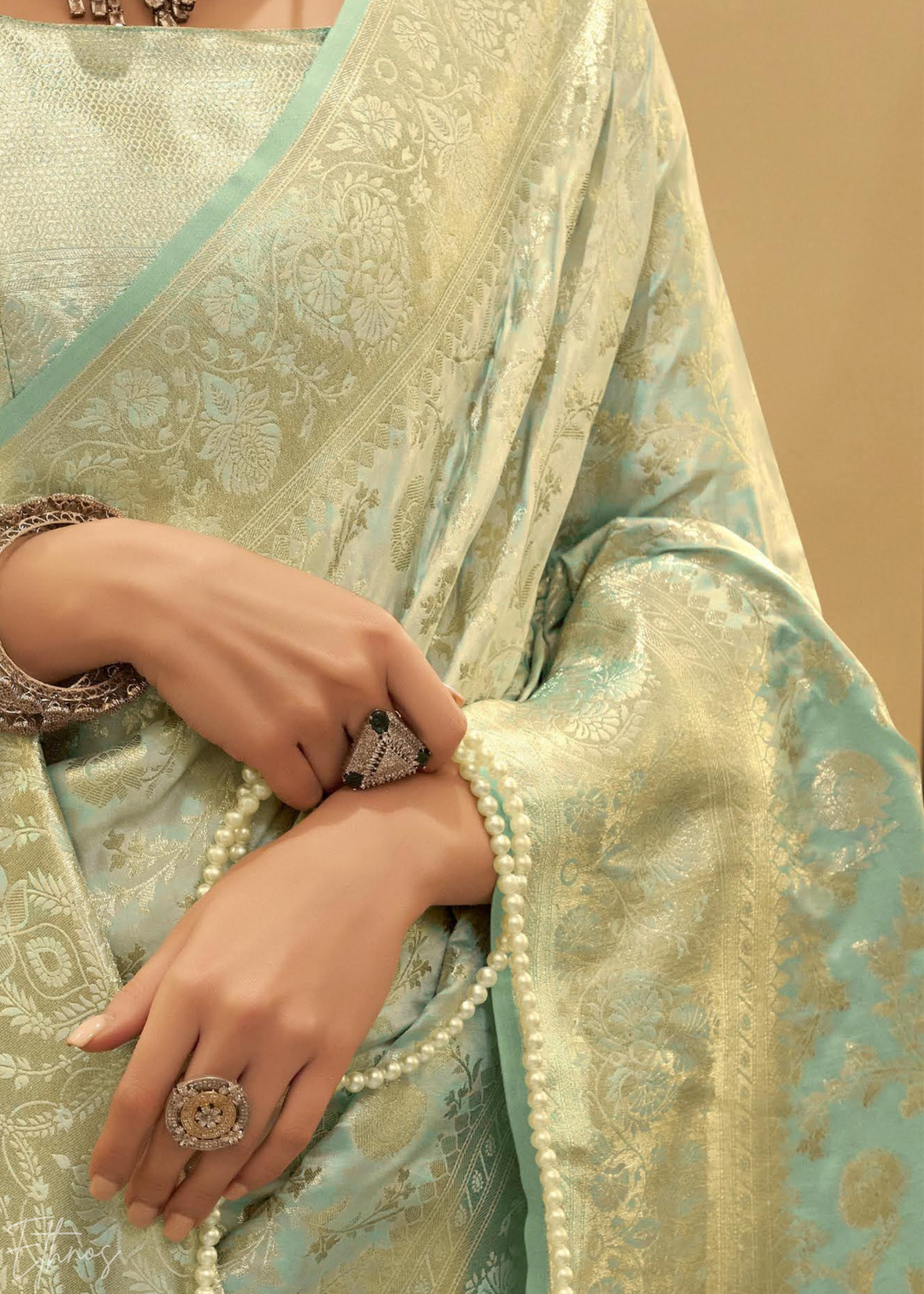 Mint Orchid Iridescent Woven Satin Silk Saree