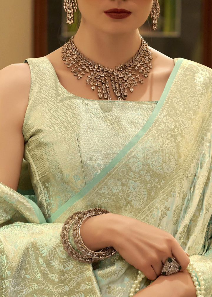 Mint Orchid Iridescent Woven Satin Silk Saree