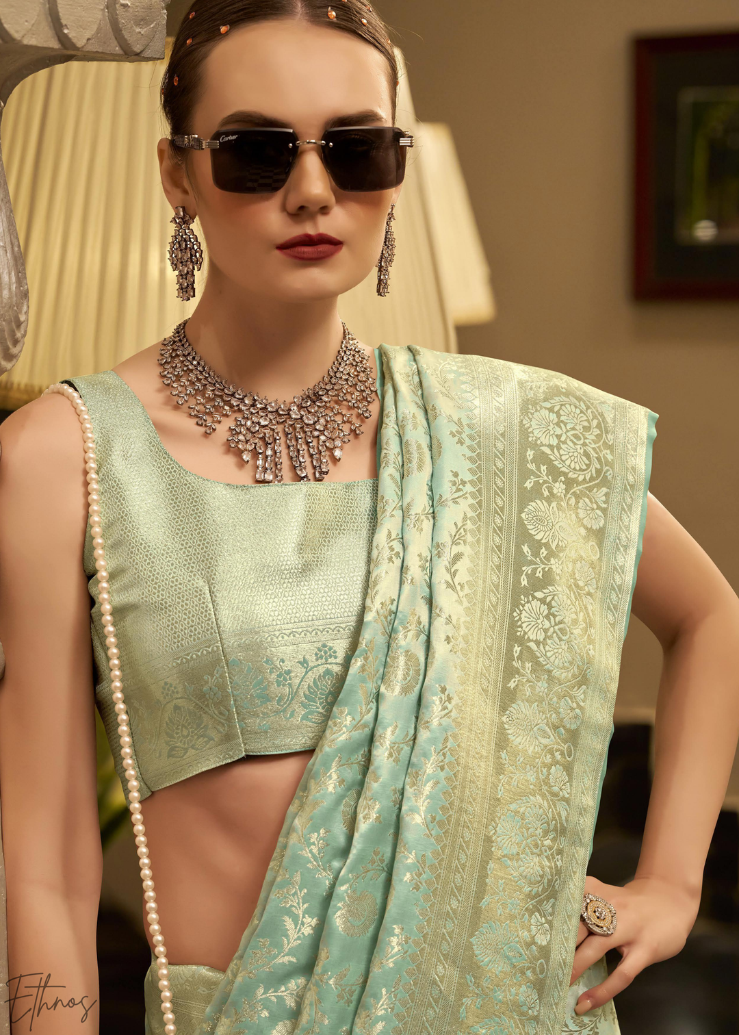 Mint Orchid Iridescent Woven Satin Silk Saree