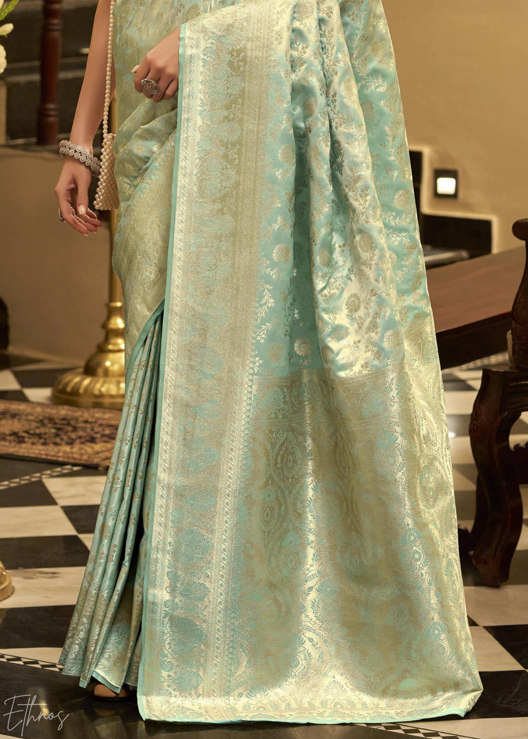 Mint Orchid Iridescent Woven Satin Silk Saree