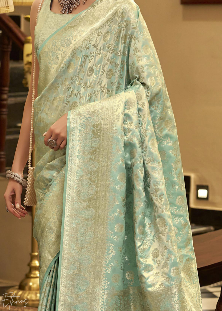 Mint Orchid Iridescent Woven Satin Silk Saree