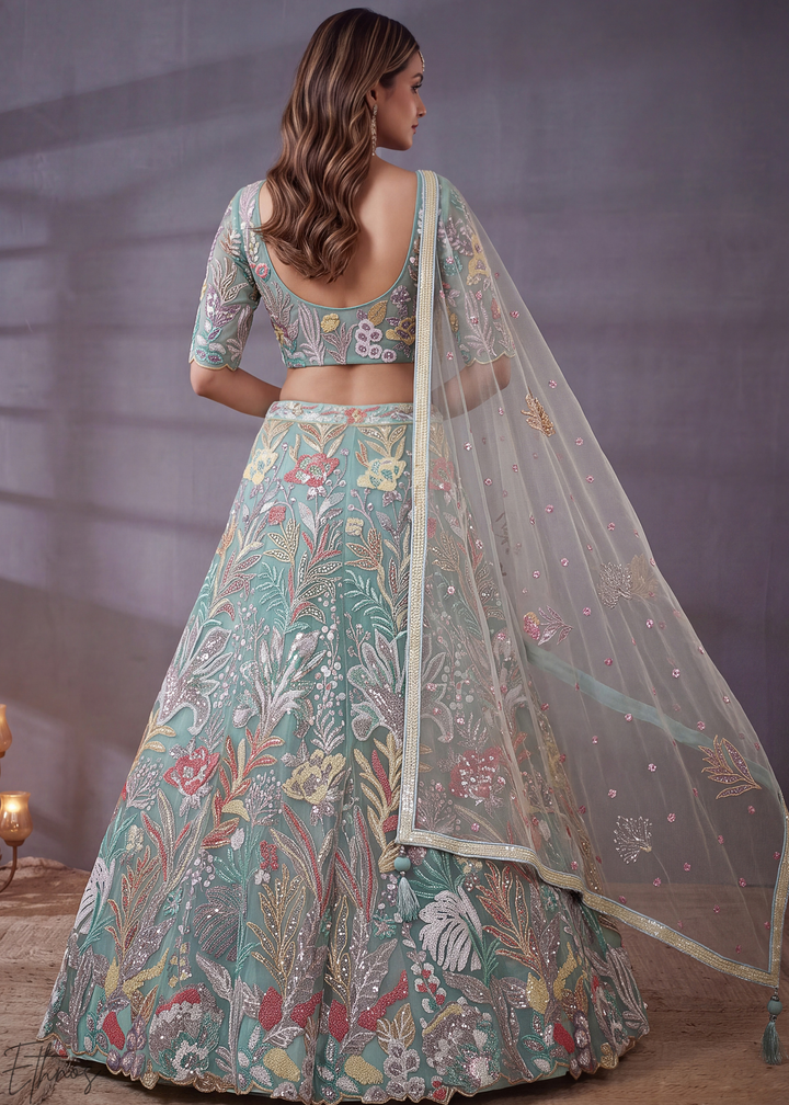 Mint Radiant Blossom Soft Net Lehenga Choli