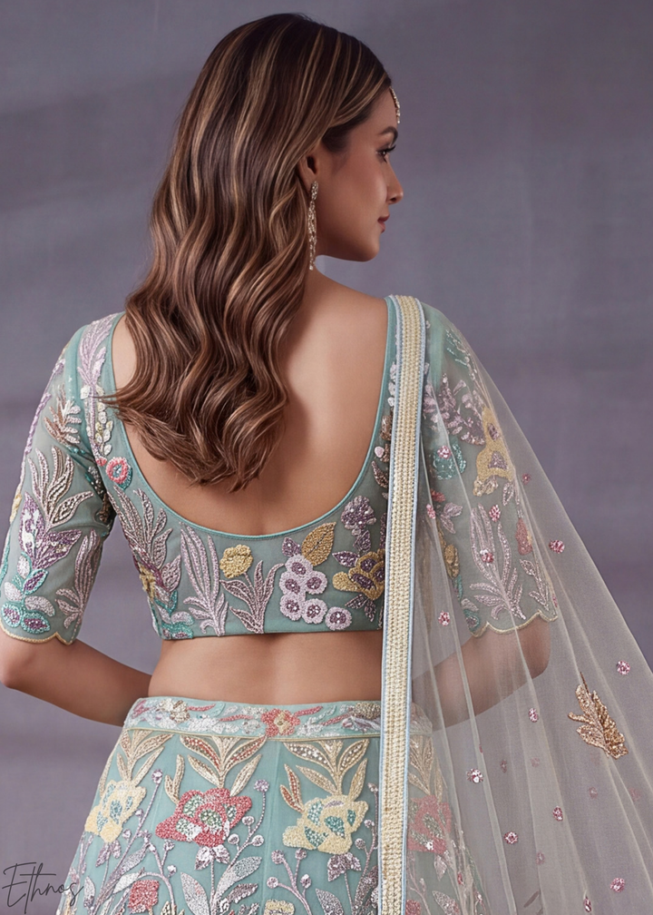 Mint Radiant Blossom Soft Net Lehenga Choli