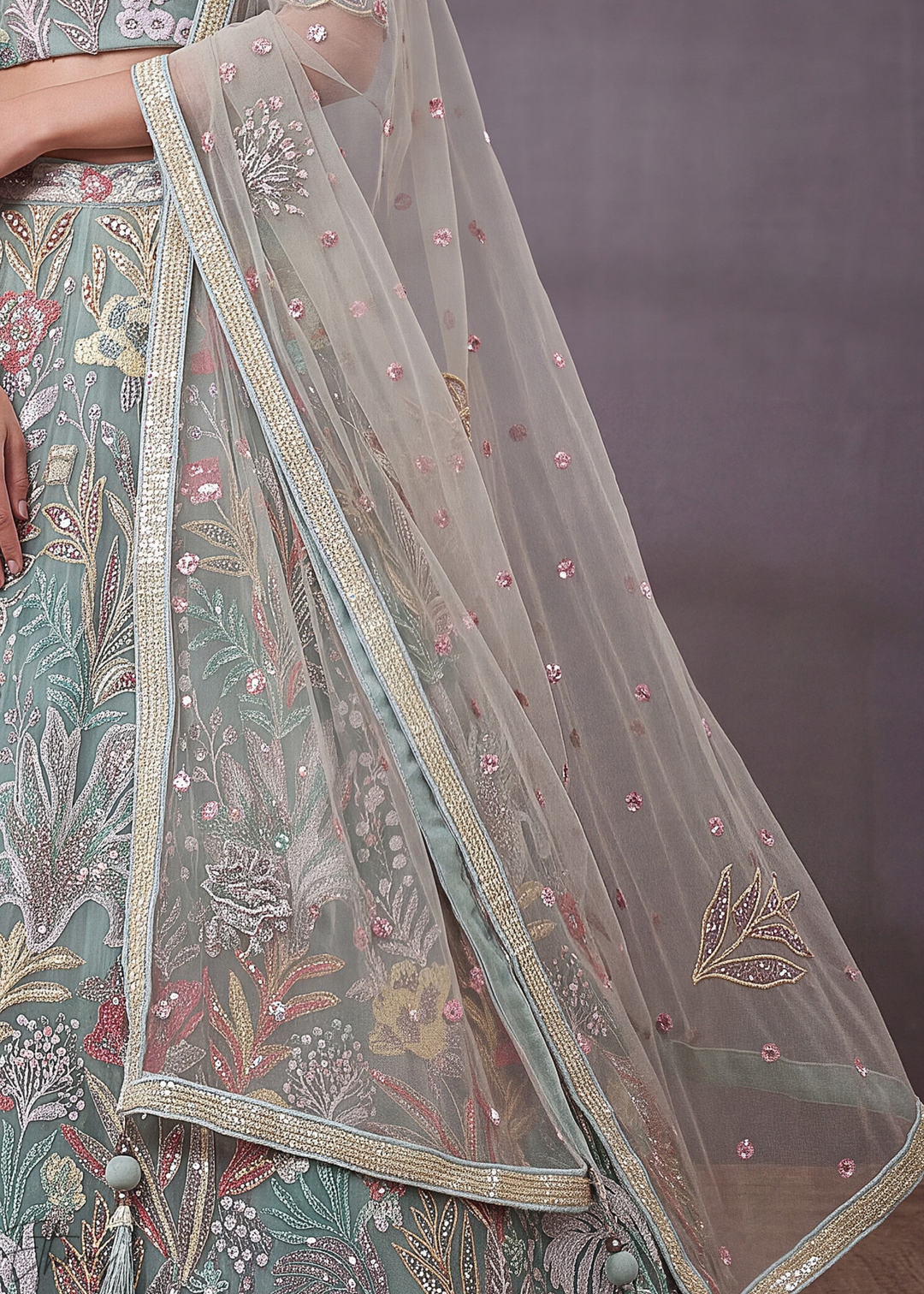 Mint Radiant Blossom Soft Net Lehenga Choli