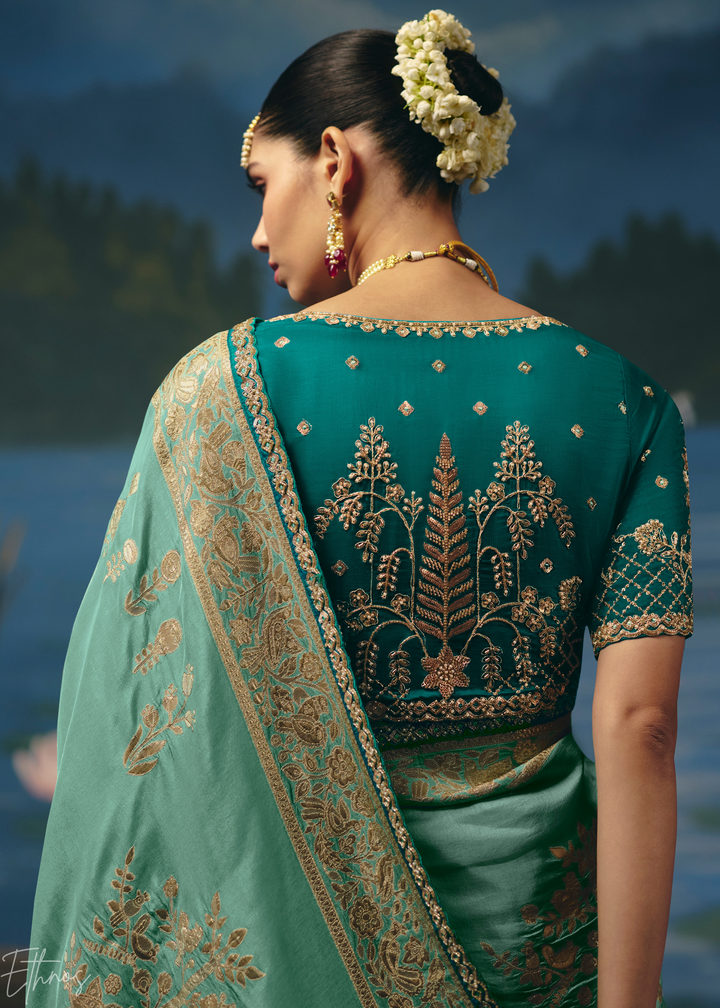 Mint Traditional Zari Woven Border Dola Silk Saree
