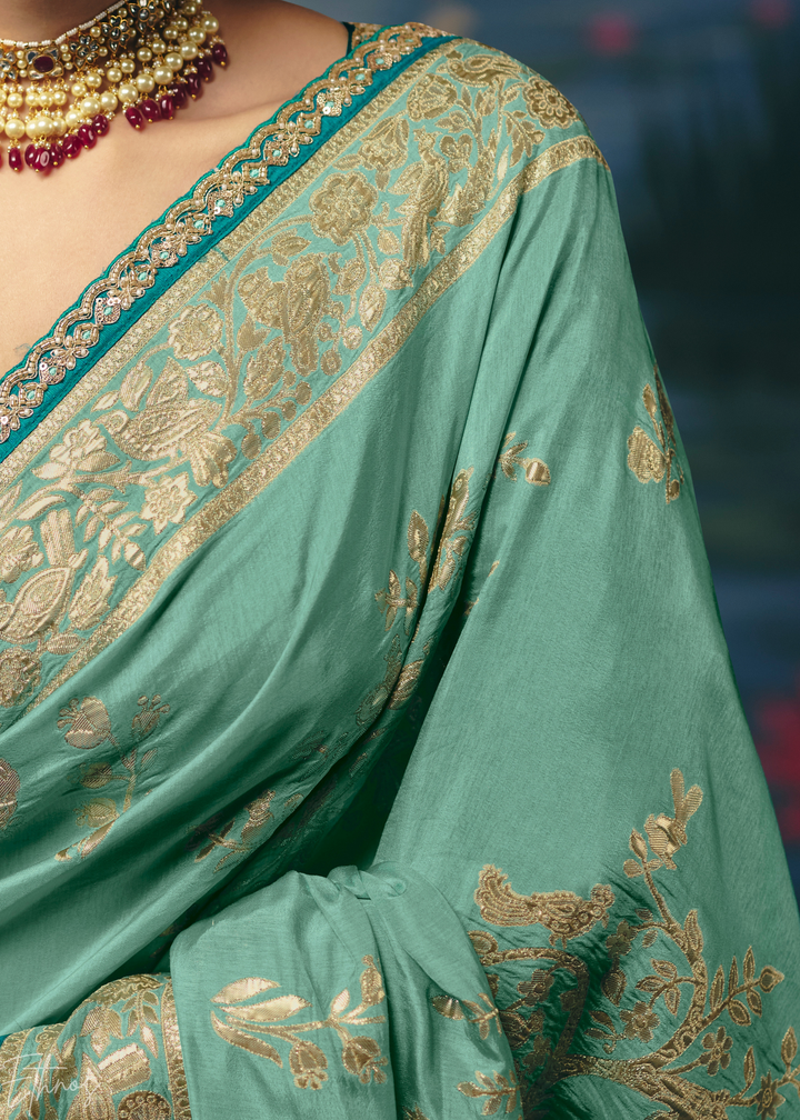 Mint Traditional Zari Woven Border Dola Silk Saree