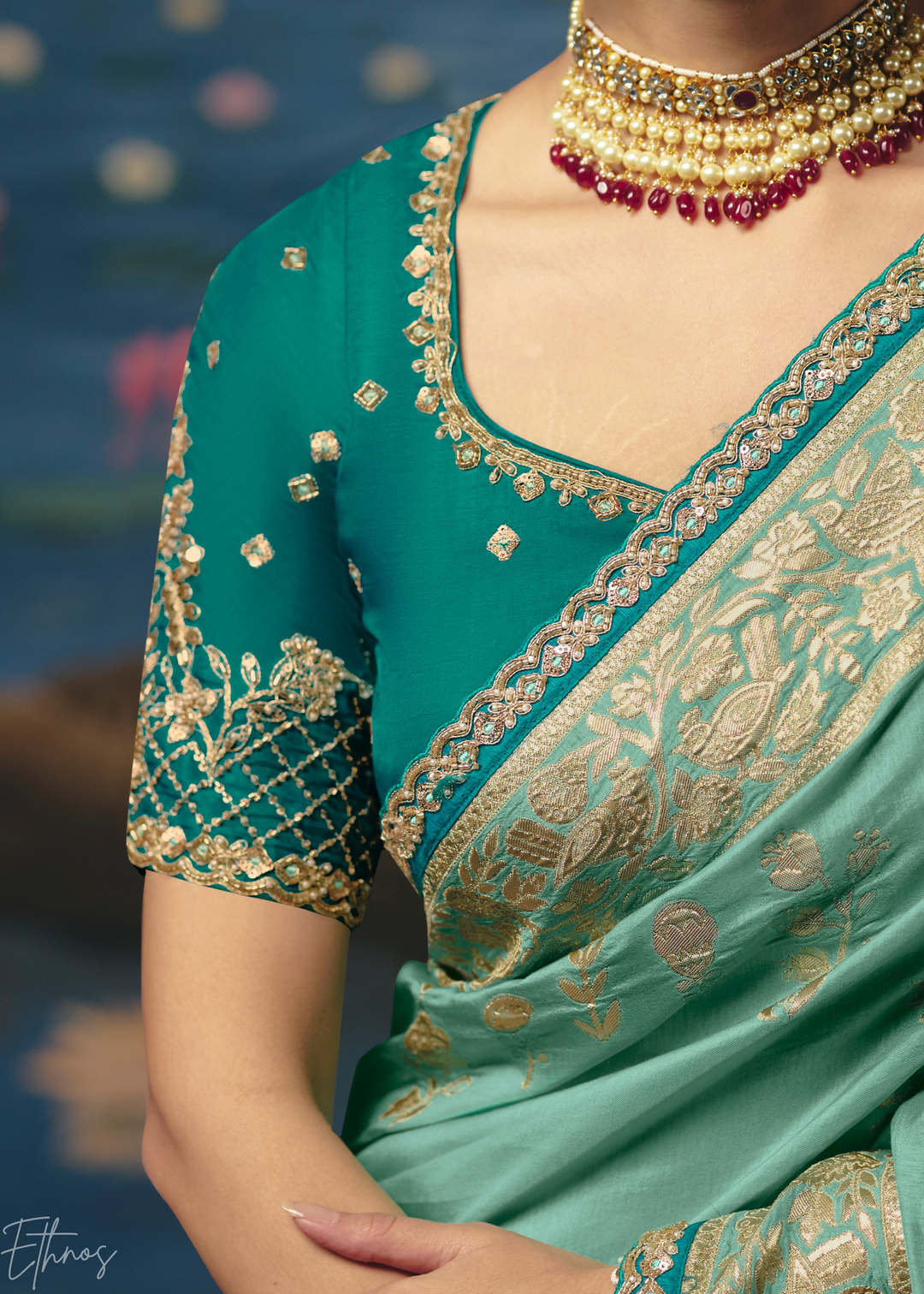 Mint Traditional Zari Woven Border Dola Silk Saree