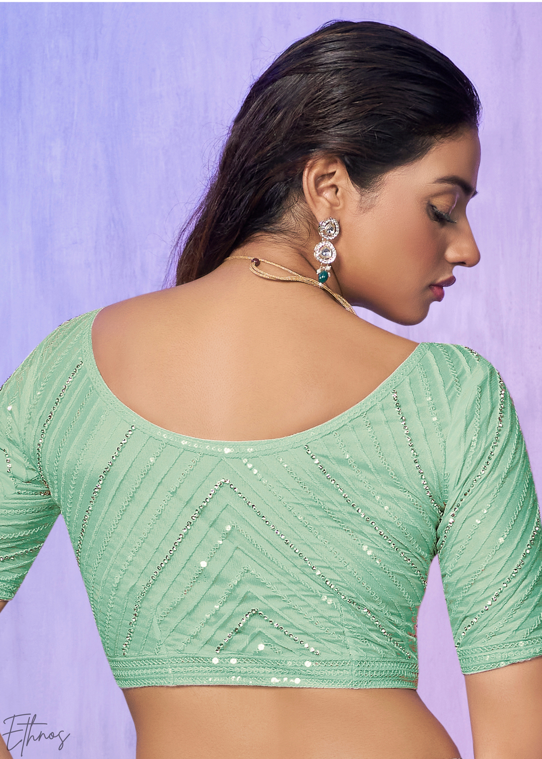 Mint Green Floral Embroidered Net Lehenga Choli Set