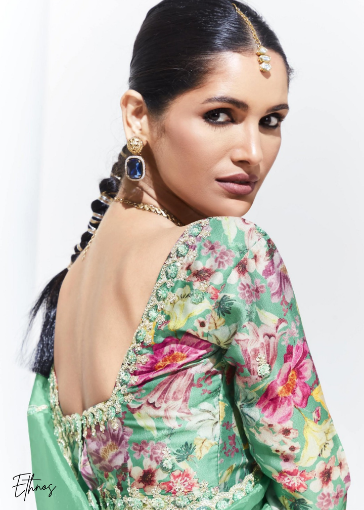 Mint Green Glass Tissue Organza Saree