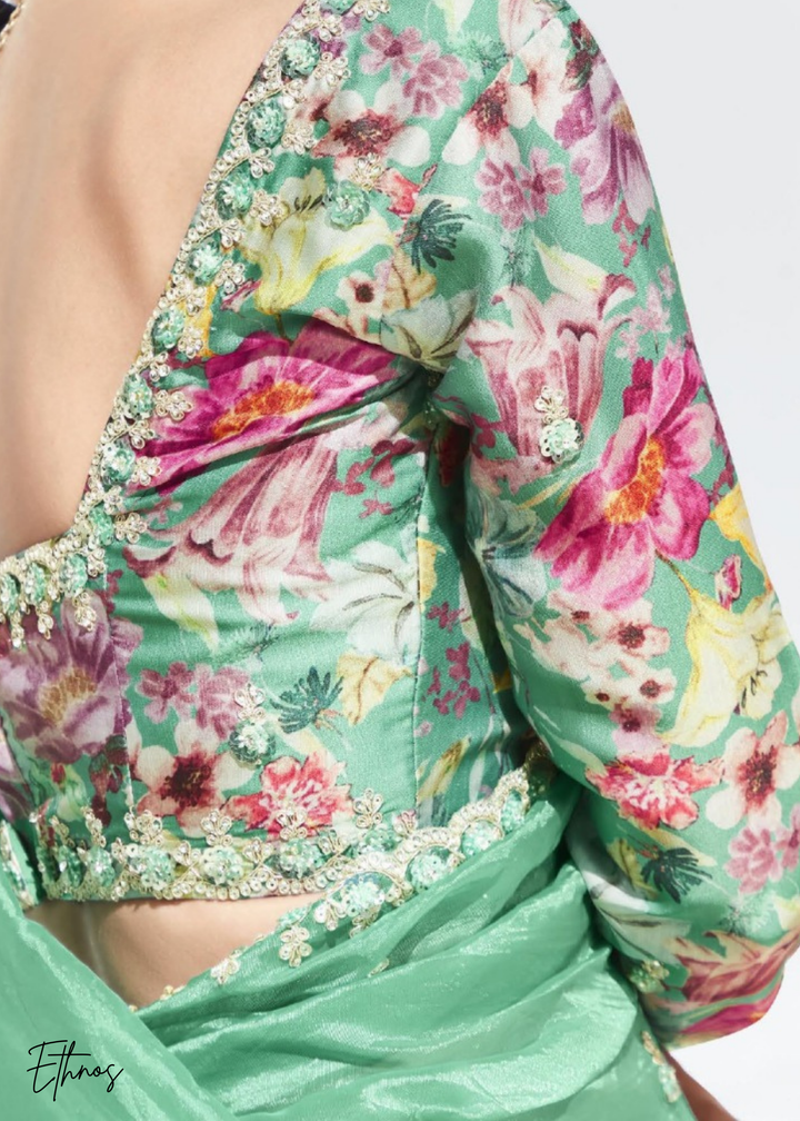 Mint Green Glass Tissue Organza Saree