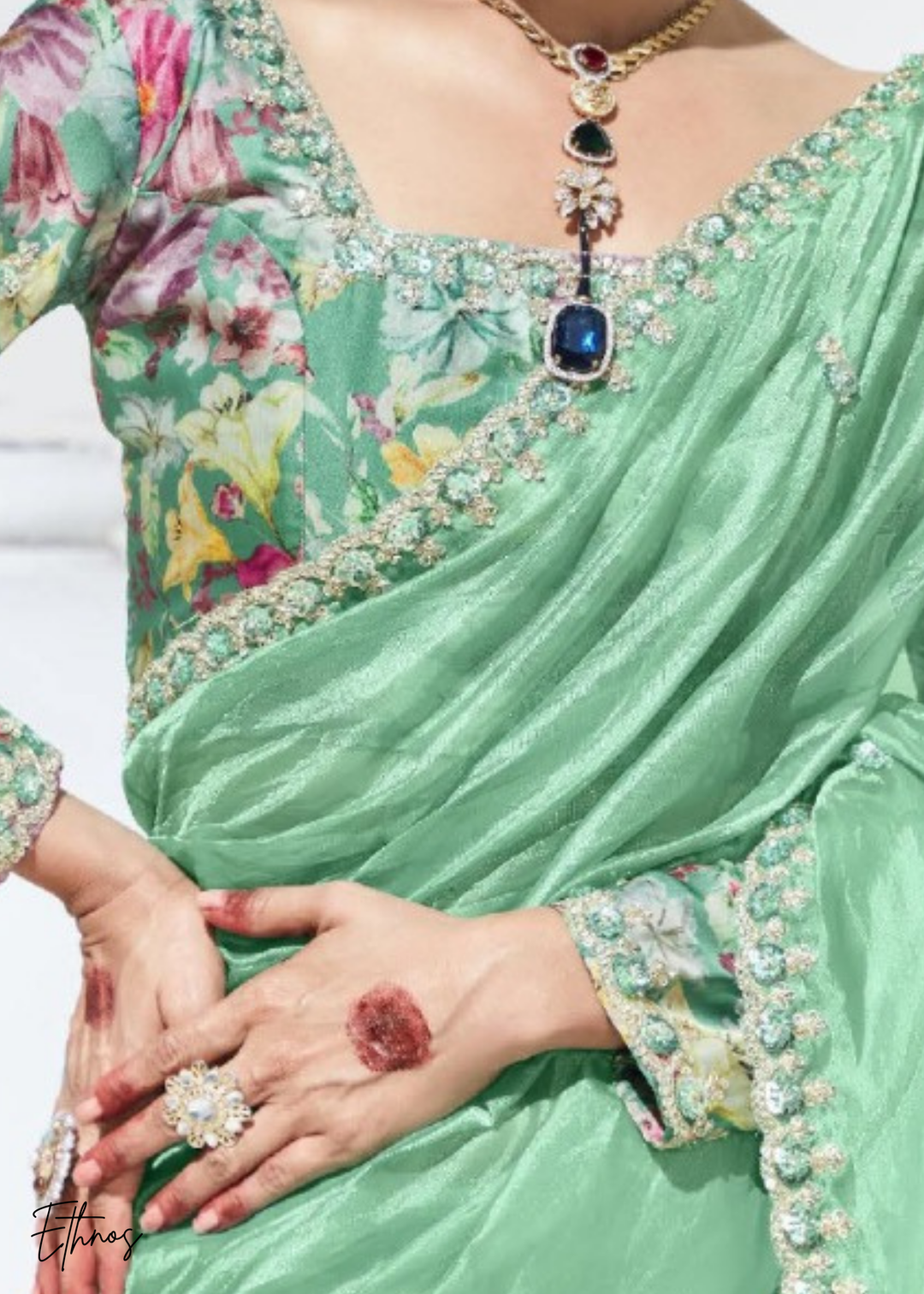 Mint Green Glass Tissue Organza Saree