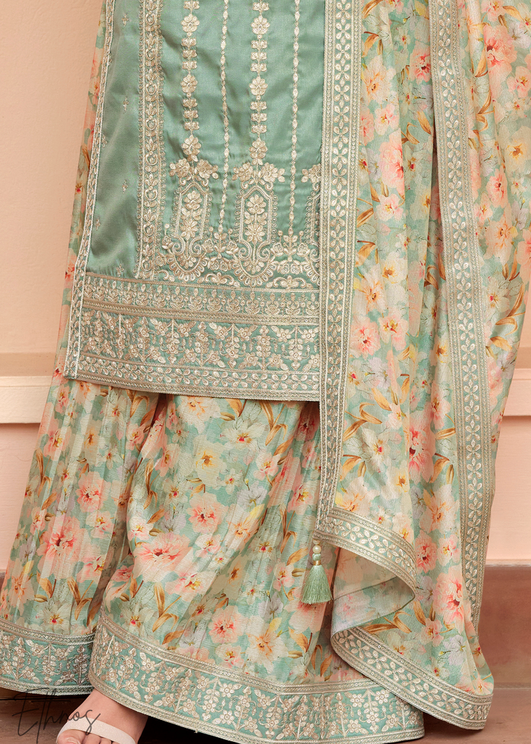 Mint Green Simar Silk Palazzo Salwar Suit