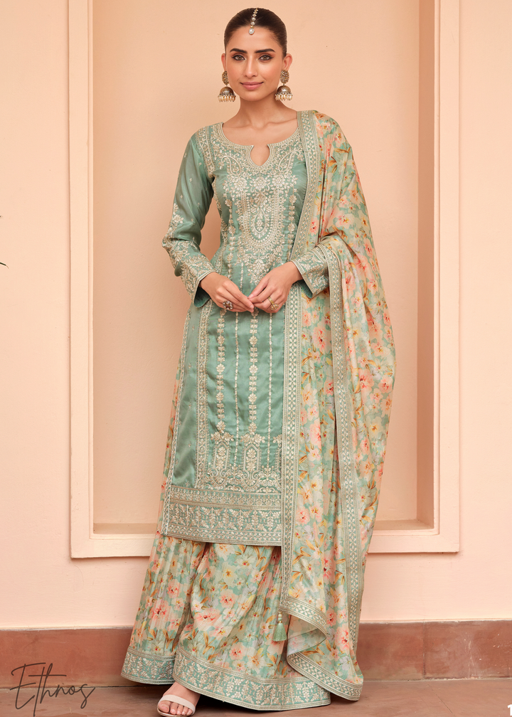 Mint Green Simar Silk Palazzo Salwar Suit