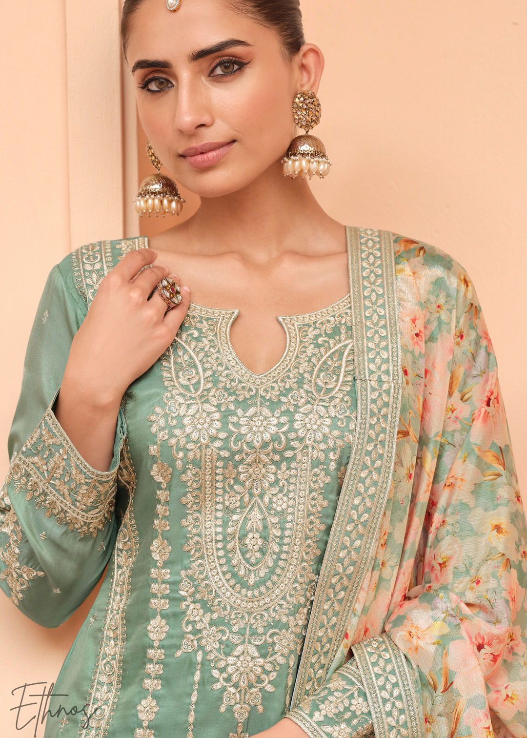 Mint Green Simar Silk Palazzo Salwar Suit