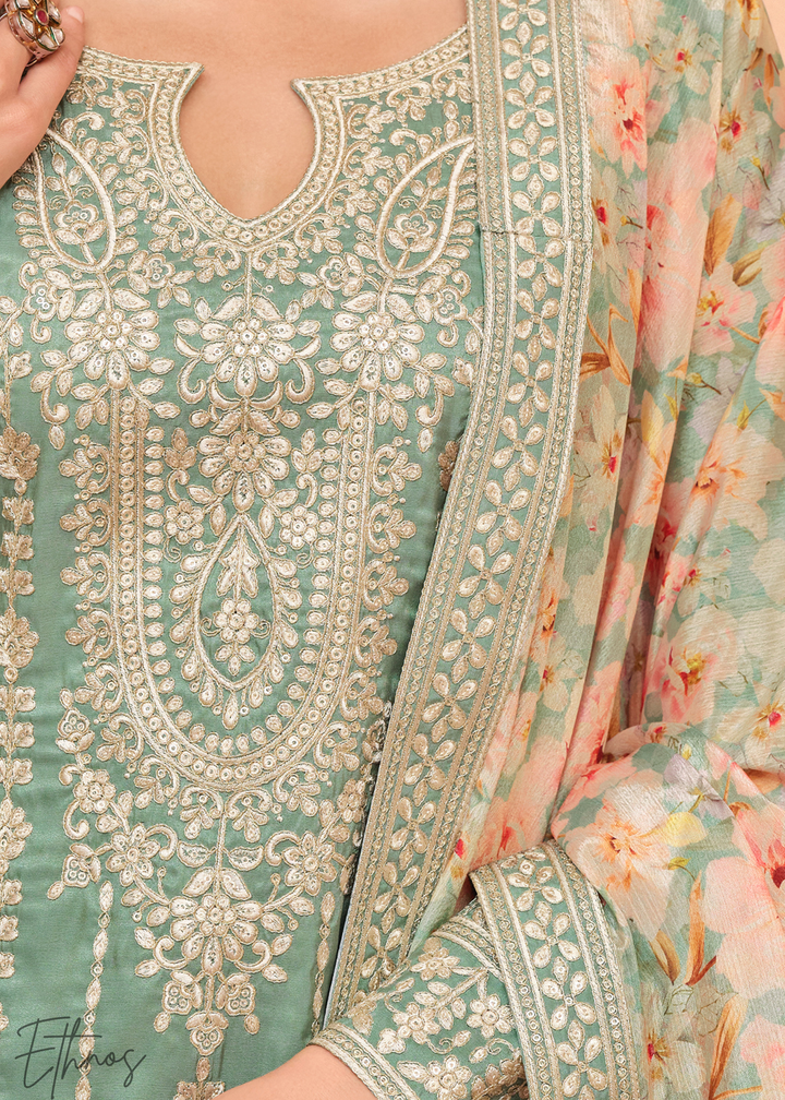 Mint Green Simar Silk Palazzo Salwar Suit