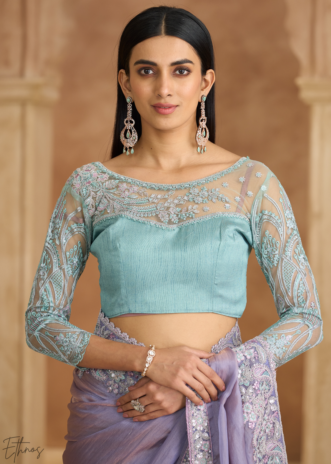 Mist Blue Twinkling Shaded Chiffon Saree
