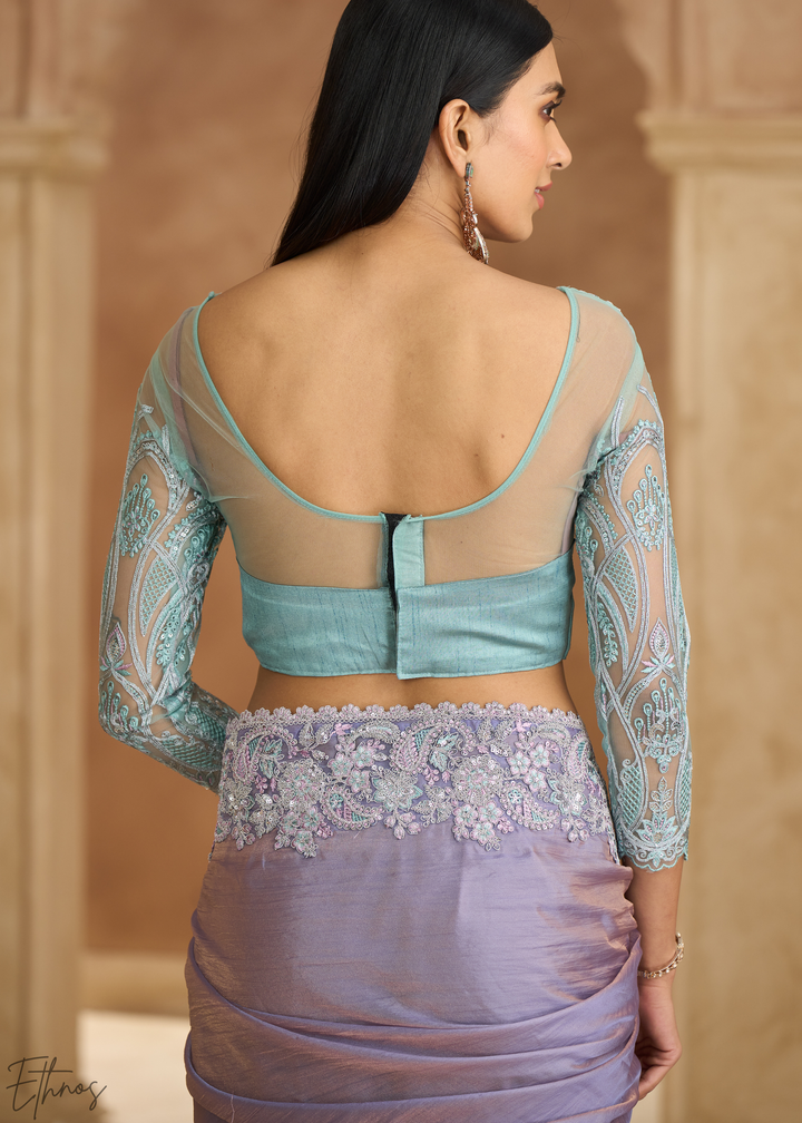 Mist Blue Twinkling Shaded Chiffon Saree