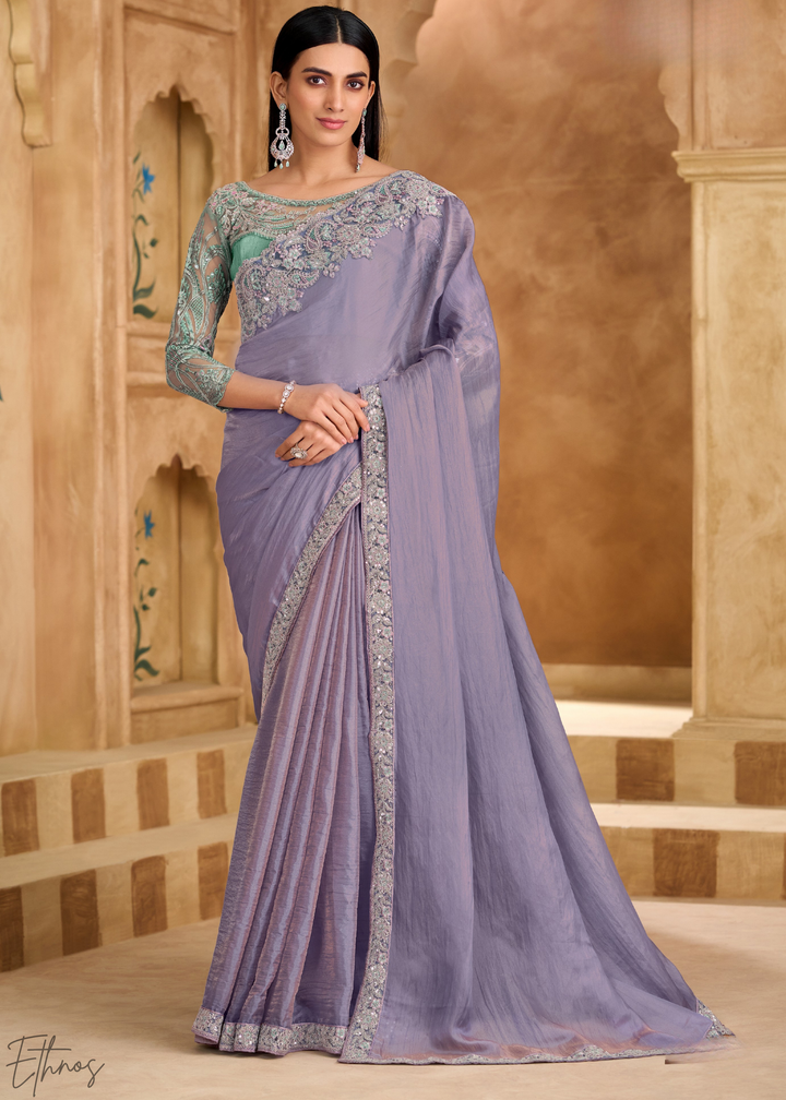 Mist Blue Twinkling Shaded Chiffon Saree