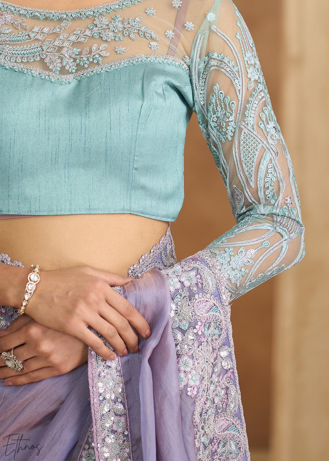 Mist Blue Twinkling Shaded Chiffon Saree