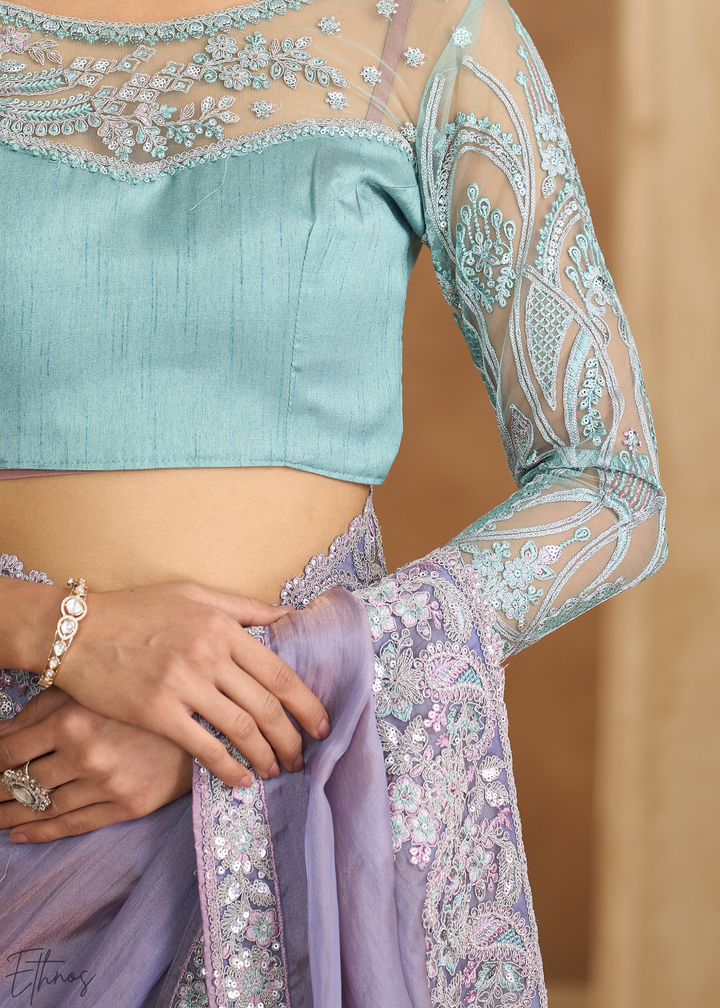 Mist Blue Twinkling Shaded Chiffon Saree
